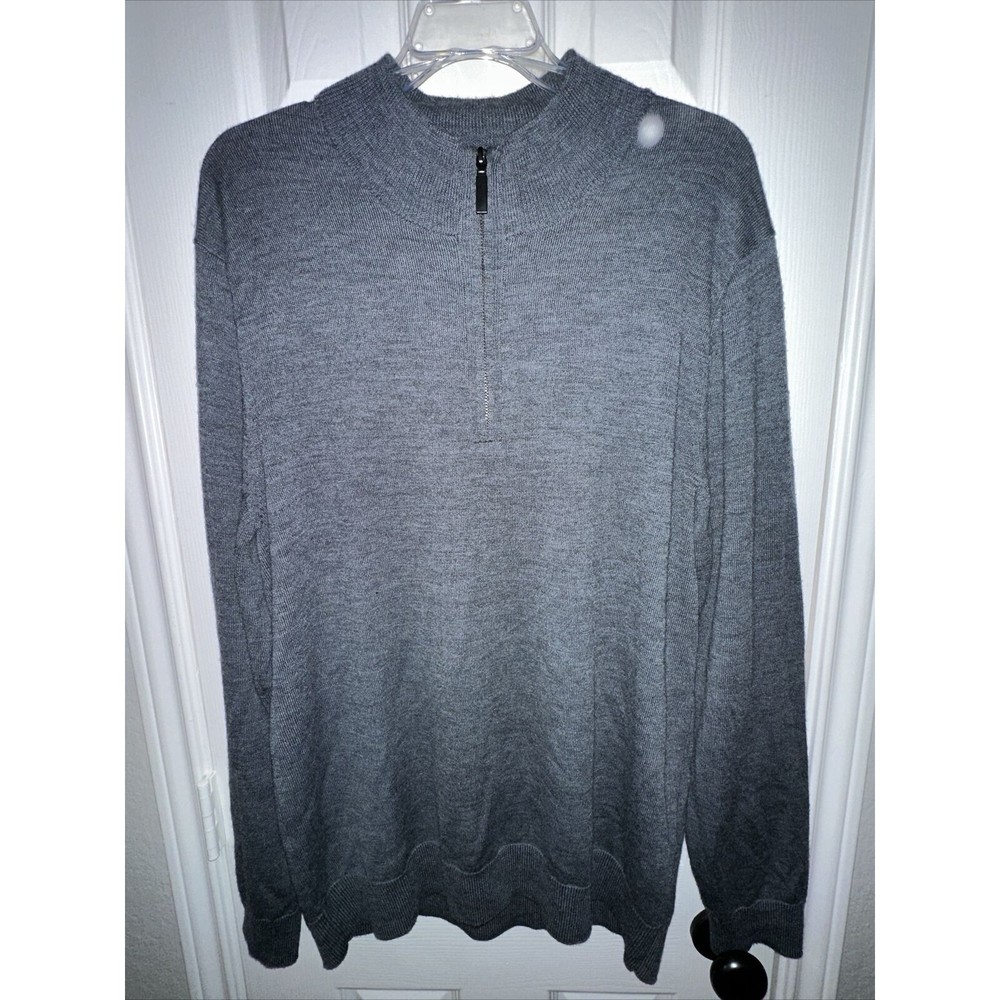 Fairlane Heathered Grey Blue 100% Merino Wool Quarter Zip size L Large Golf